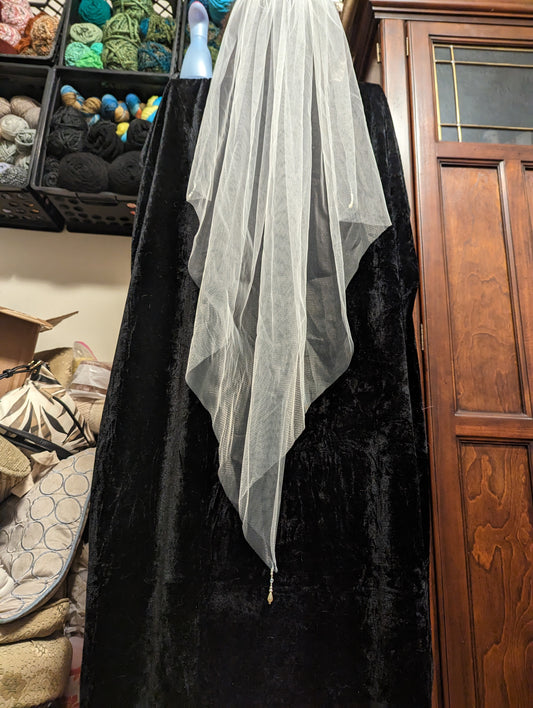 Vintage pearl and crystal beaded veil with handkerchief hem