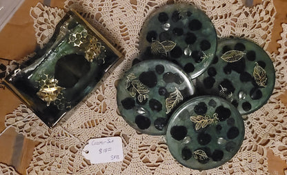 Keepsake Green and Gold Resin Coaster set