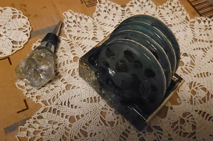 Keepsake Green and Gold Resin Coaster set