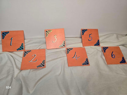 Painted Wooden Table number set with Shimmer/Glitter vinyl Accents (1-6 pictured)