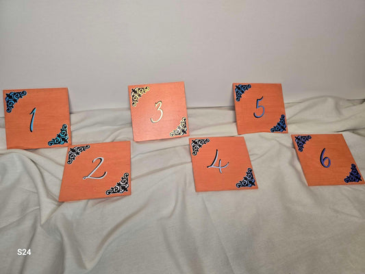Painted Wooden Table number set with Shimmer/Glitter vinyl Accents (1-6 pictured)