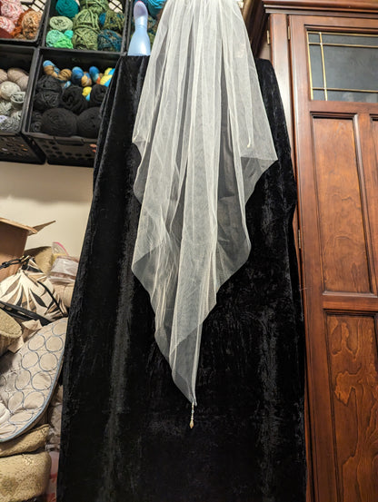 Vintage pearl and crystal beaded veil with handkerchief hem