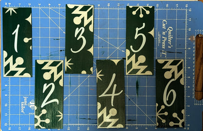Painted Wooden Table number set with Shimmer/Glitter vinyl Accents (1-6 pictured)