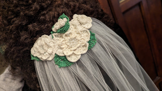 Crochet and Beaded White Flower Tulle Veil